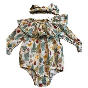 Kate Quinn Floral/Woodland Baby Romper with Headband